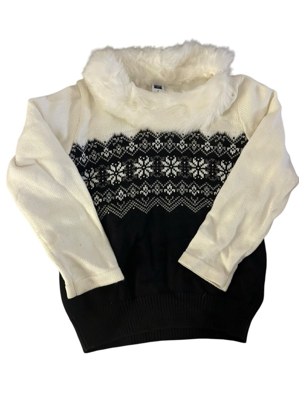 Janie and Jack black and white sweater with fur collar size 5